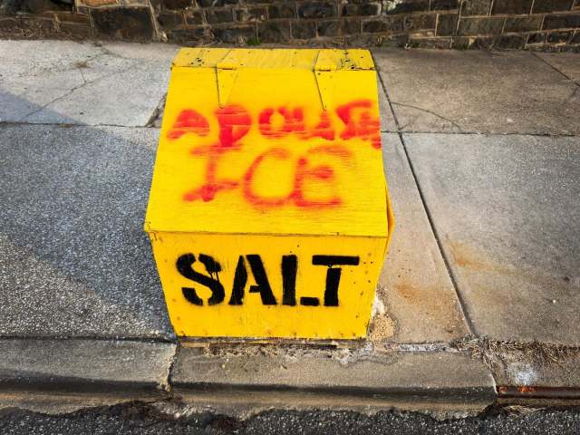 Saltbox Ascension has begun!!!
Once again, our lovely OSHA yellow boxes ascend back to the DOT mothership on Pulaski Hwy for a much deserved summer off and some much needed repairs. It’s been quite the year, so hoist one for your local box. Shift’s over, friends.
Saltbox on Druid Hill Park Rd, Woodberry.
Title: Abolish ICE
Artist: ???
Pics taken: 03/24/26 and 03/25/26
#baltimoresaltbox #saltboxascensionday #saltbox #woodberry #baltimore